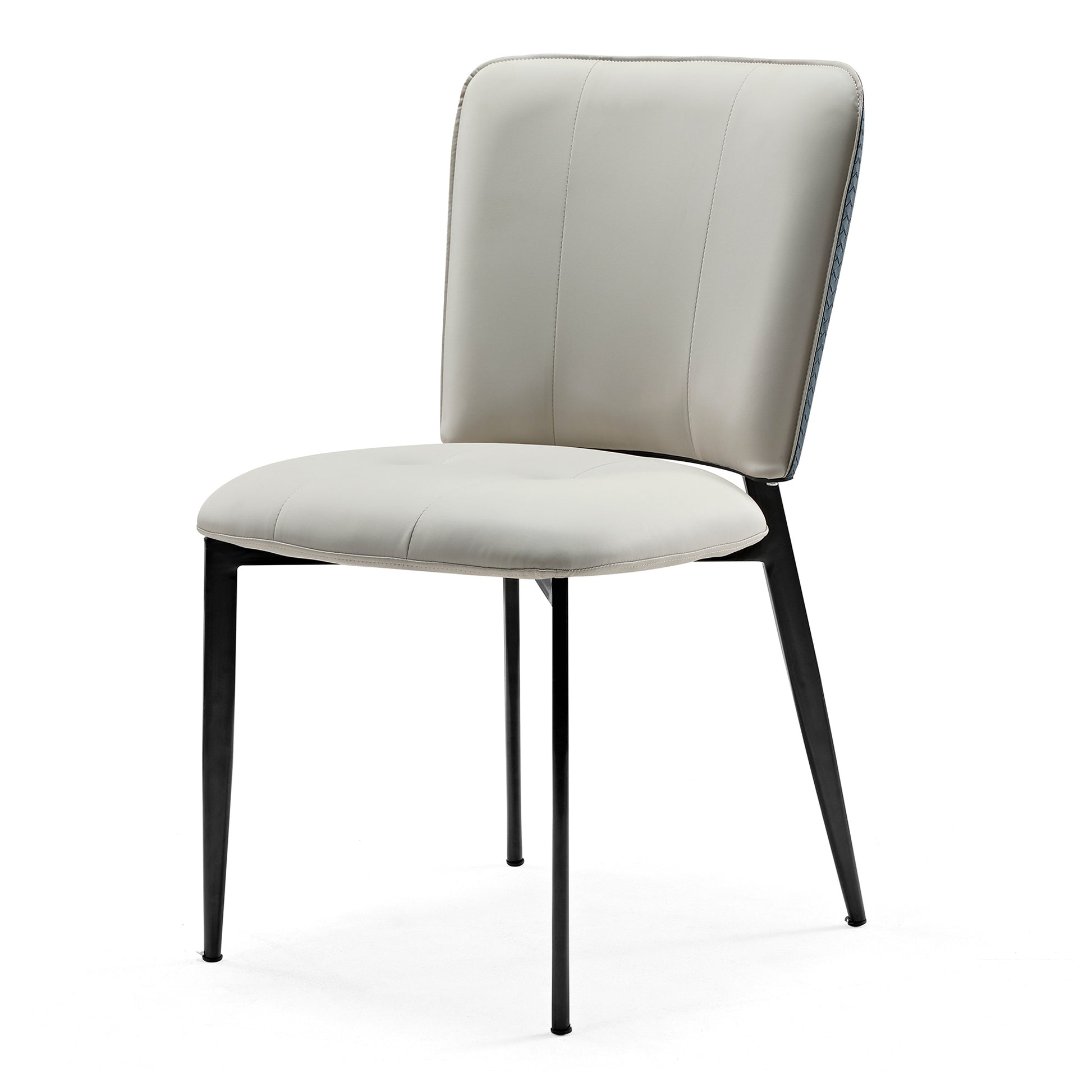 Aspen Dining Chair in Off-White Leather With Black Metal Frame. Modern Dining Room Furniture.