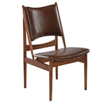 Brown Leather Dining Chair With Ash Wood Frame, Mid-Century Modern Design.