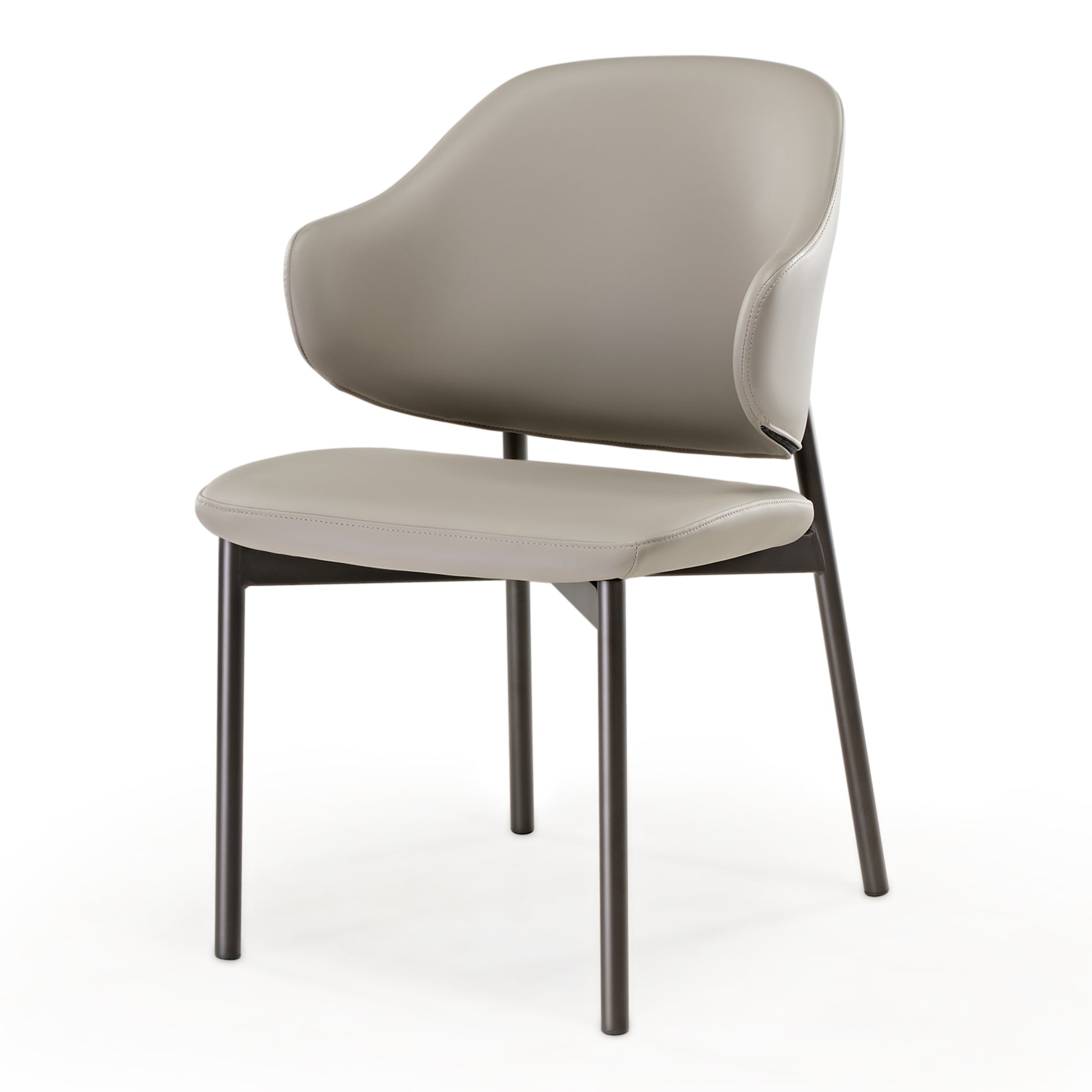 Noble Dining Chair, Gray Faux Leather Upholstery, Metal Legs, Modern Dining Room Furniture.