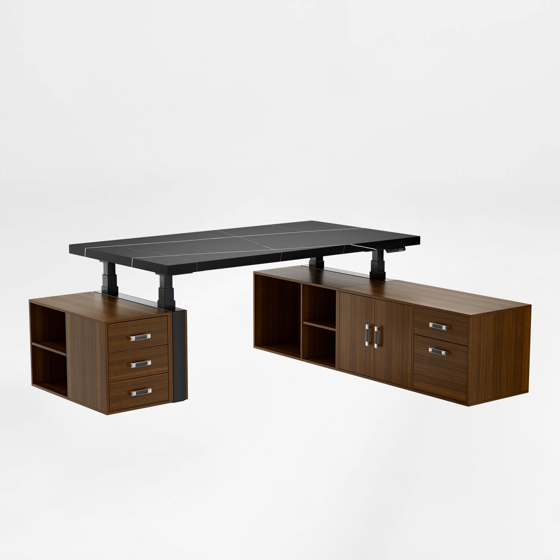 Eureka Ergonomic Zen Pro Executive Standing Desk With Black Sintered Stone Top and Wood Cabinets, Office Furniture.