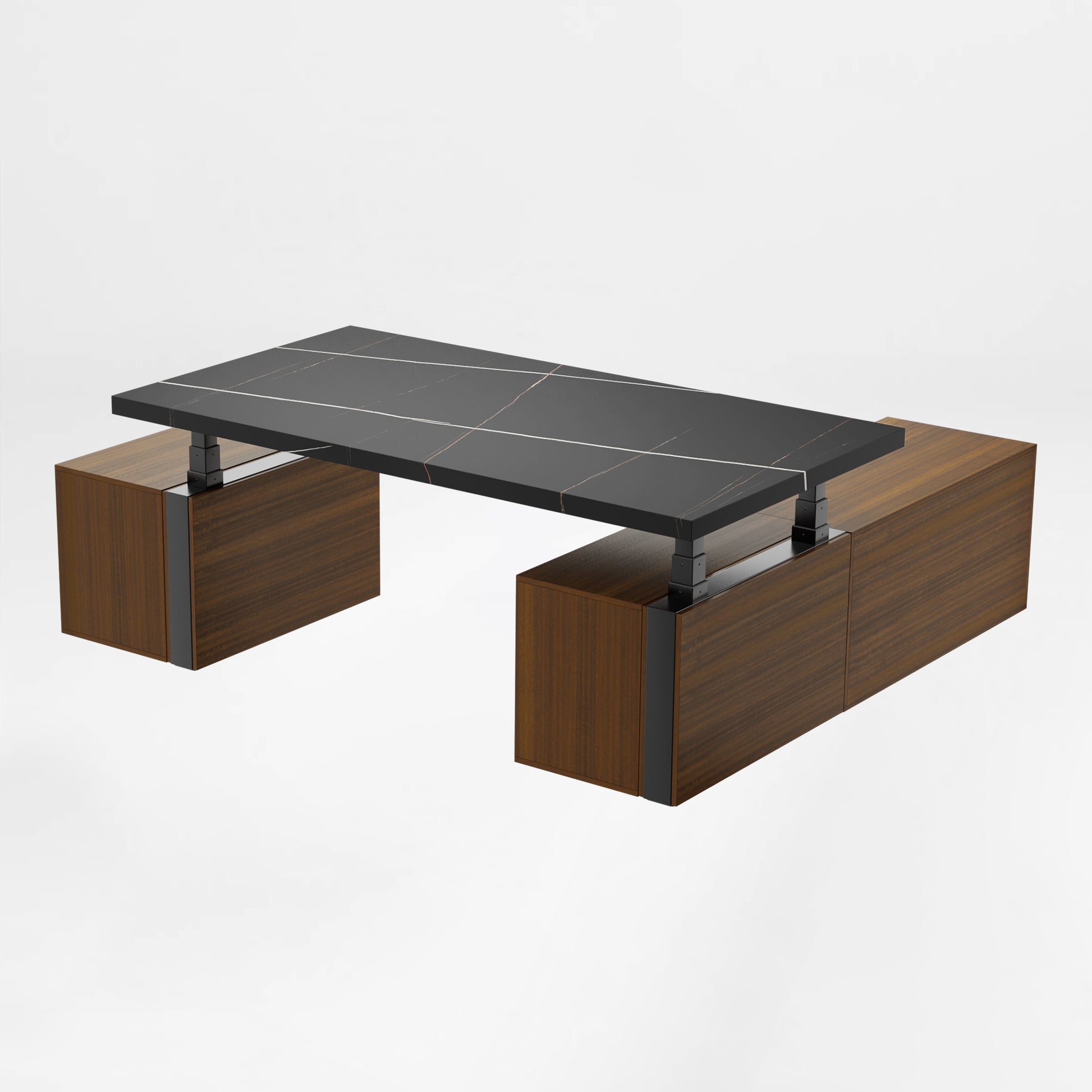 Eureka Ergonomic Zen Pro Executive Standing Desk With Black Sintered Stone Top and Wood Cabinets,Back View.