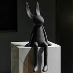 HD-06 Rabbit Ornament, Matte Black Rabbit Sculpture On Marble Cube, Minimalist Home Decor.