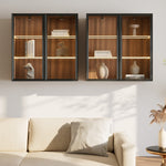 Wall Mounted Curio Cabinet With Glass Doors, Display Case With Wood Shelves, Books and Decor.