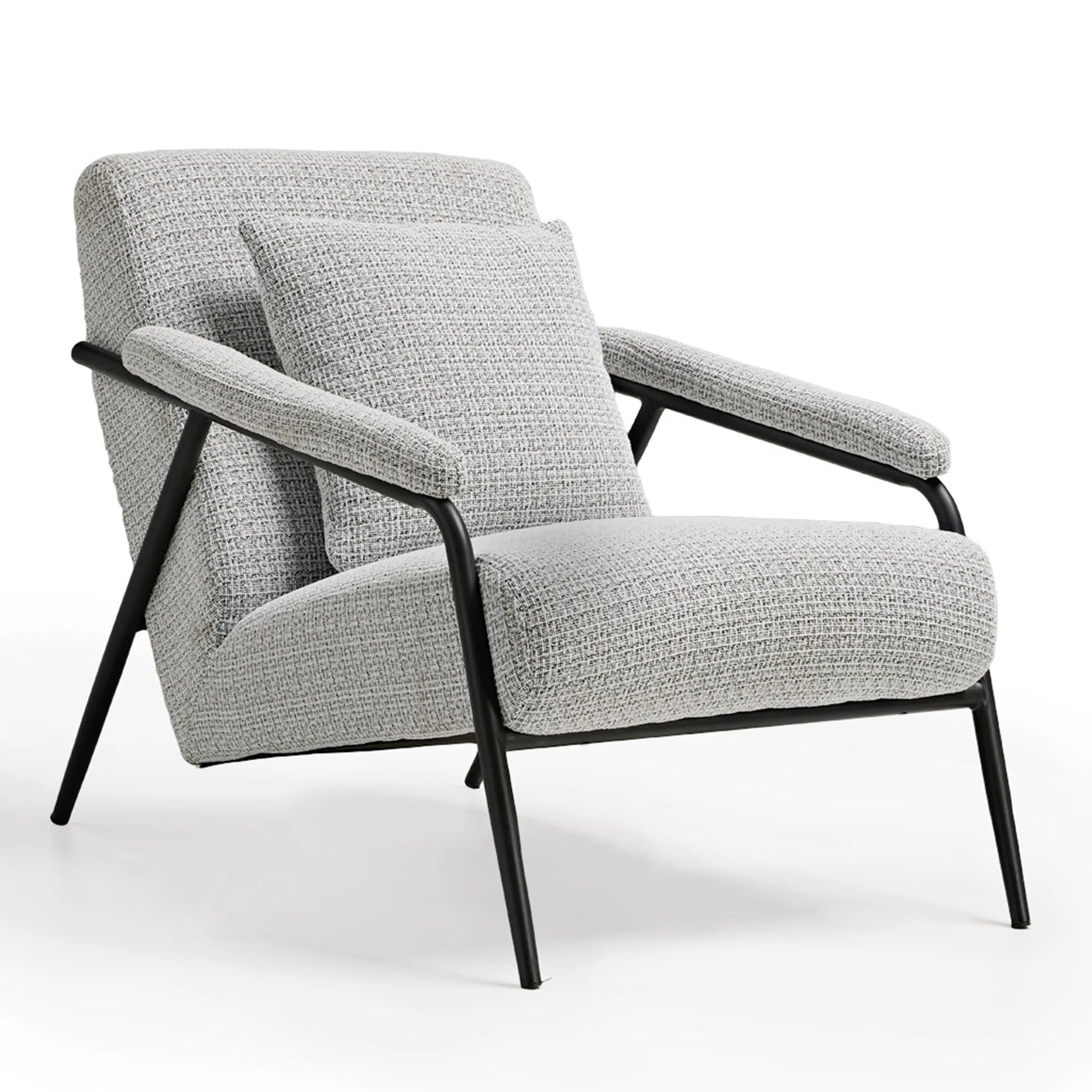 Minimalist Gray Lounge Chair With Black Metal Frame.
