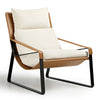 Stitched Saddle Leather Lounge Chair, Beige & Orange - Beige & Orange