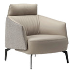 Napa Leather Lounge Chair in Ivory With Fabric Detail. Ergonomic and Luxurious Living Room Chair.