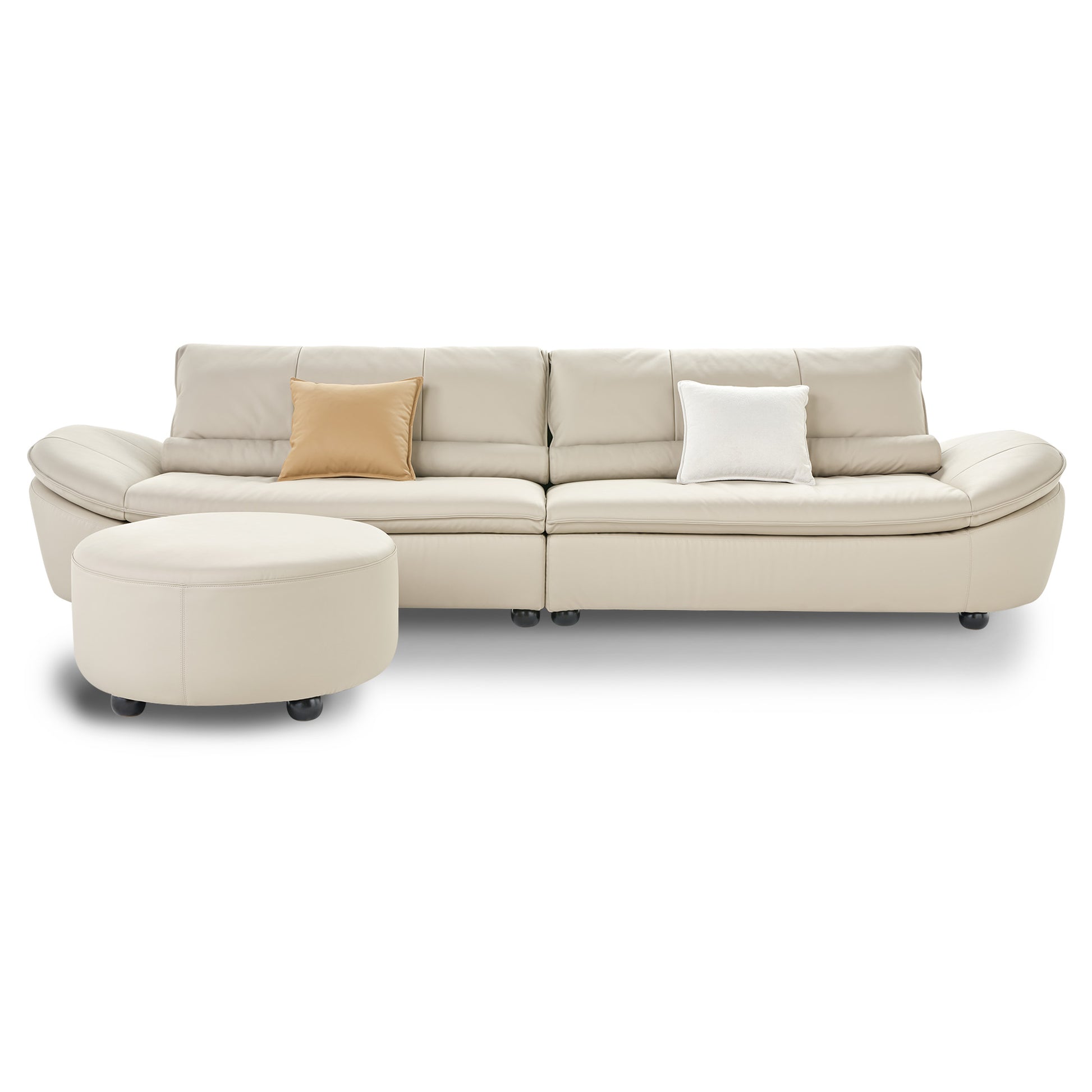 Bella Beige Napa Leather Sofa and Ottoman, Ergonomic Design, Premium Seating With Full-Grain Leather.