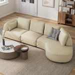 Leah Curved Couch Sofa in Beige Leather, Minimalist Living Room Decor.