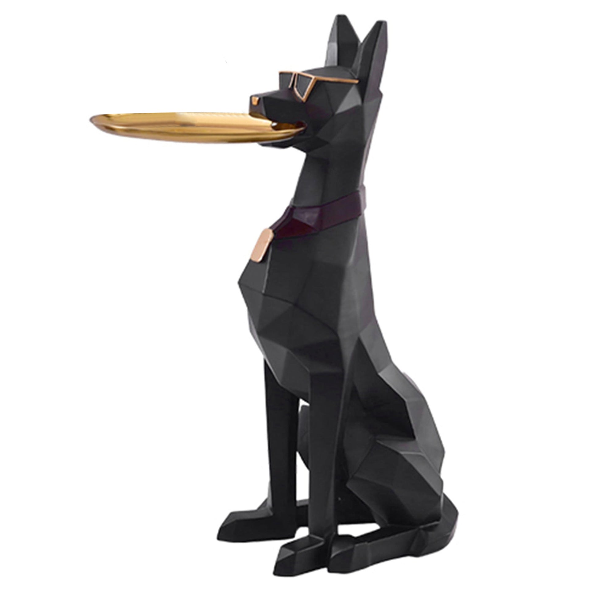 Geometric Black Doberman Side Table With Golden Tray, Modern Living Room Furniture.