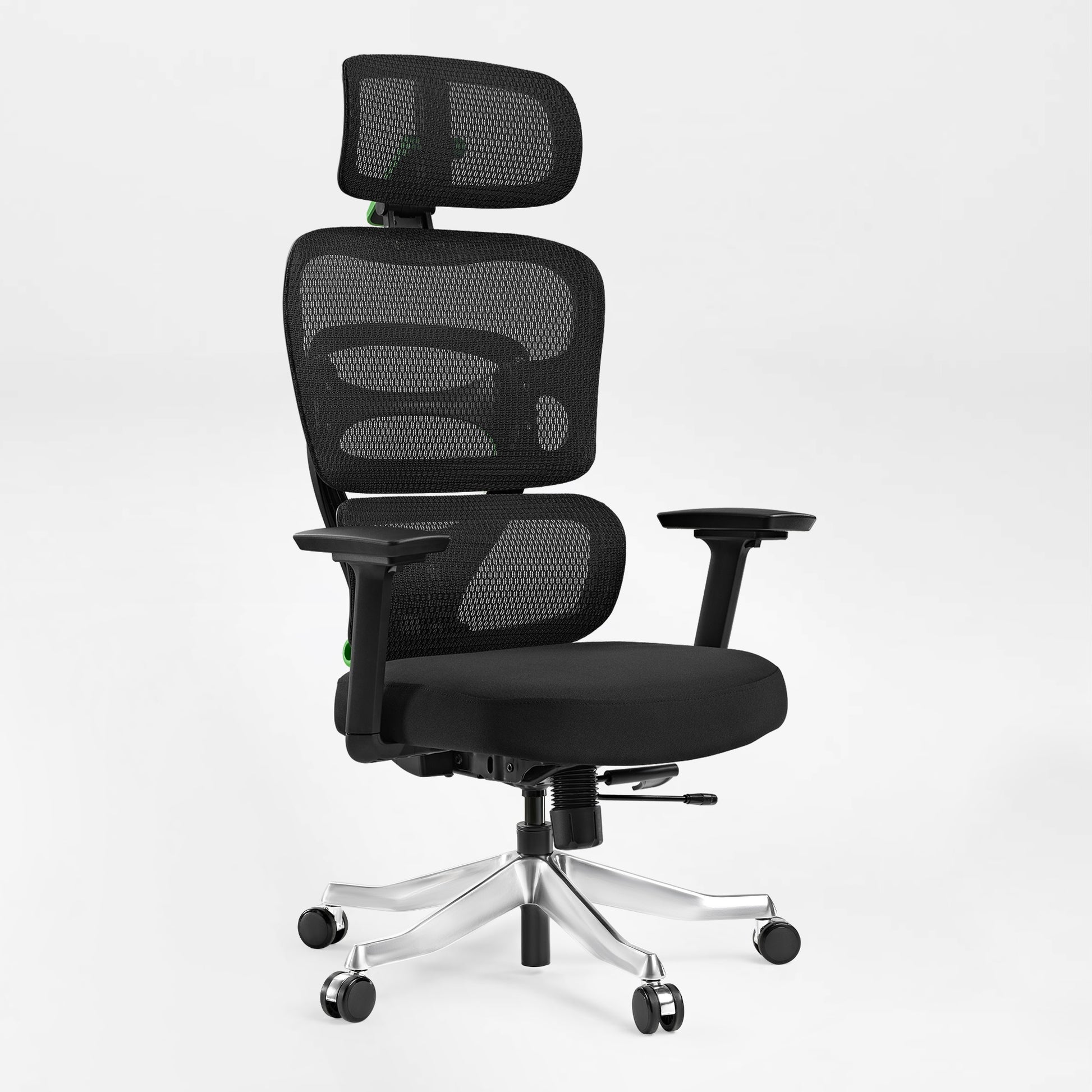 Axion Ergonomic Hybrid Chair, Black Mesh Back and Headrest, Adjustable, Ergonomic Gaming Chair. Green
