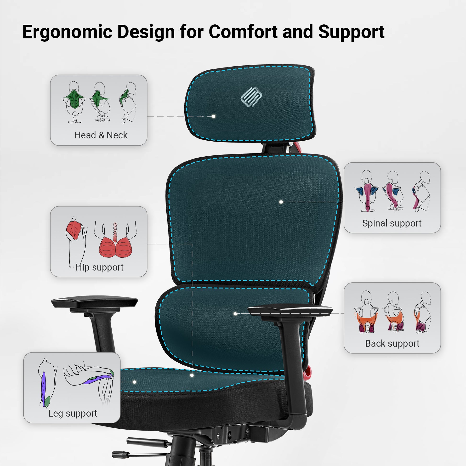 Ergonomic Support Red Fabric