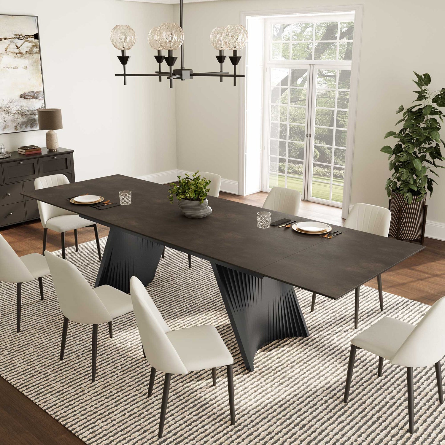 Eureka Ergonomic 129" Extendable Dining Table With Sintered Stone Desktop, Black