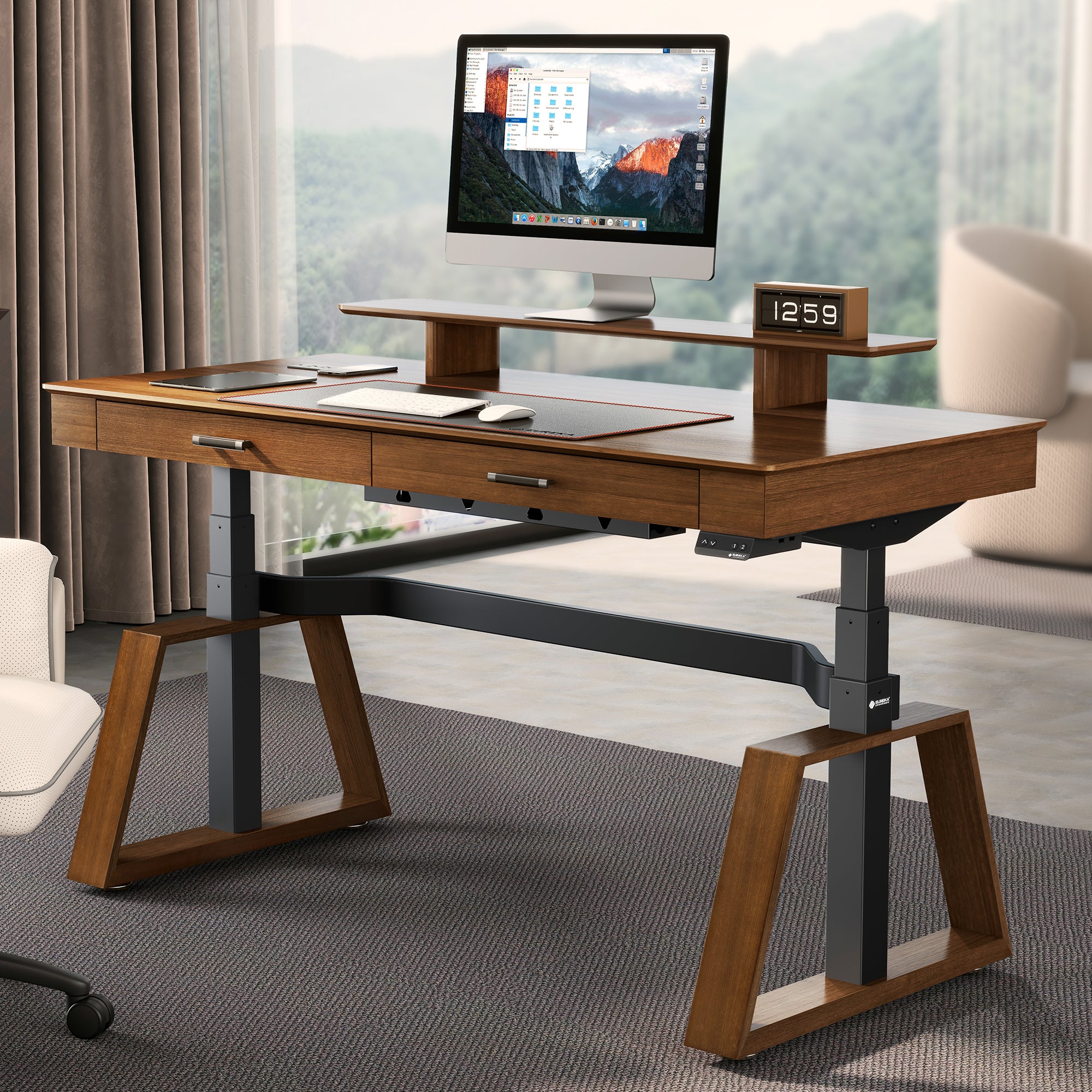 Eureka Ergonomic Ark Executive Standing Desk, Walnut Finish, Modern Home Office Desk.