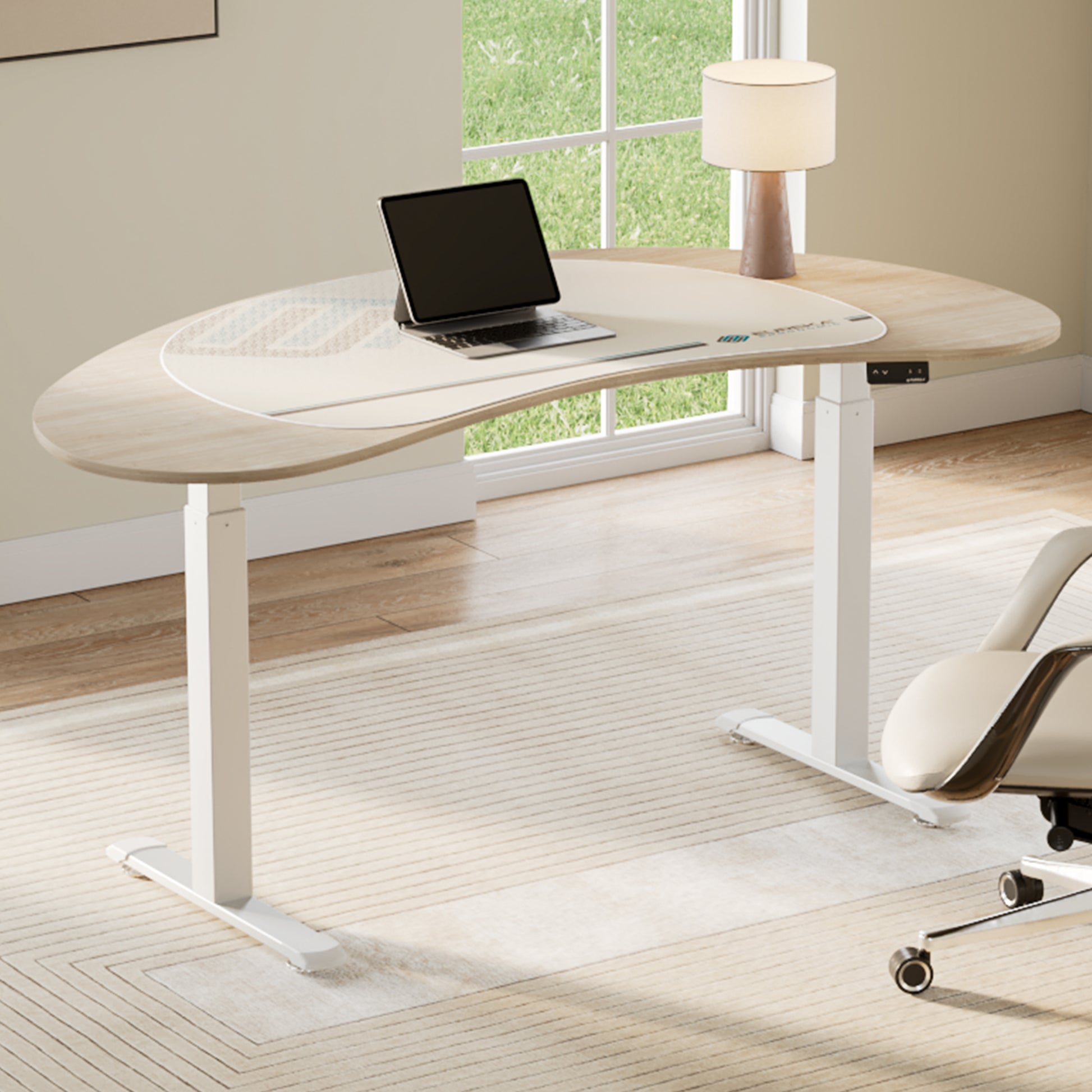 Eureka Ergonomic Cashew Shape Standing Desk With Laptop, Modern Ergonomic Home Office Setup, Adjustable Height.