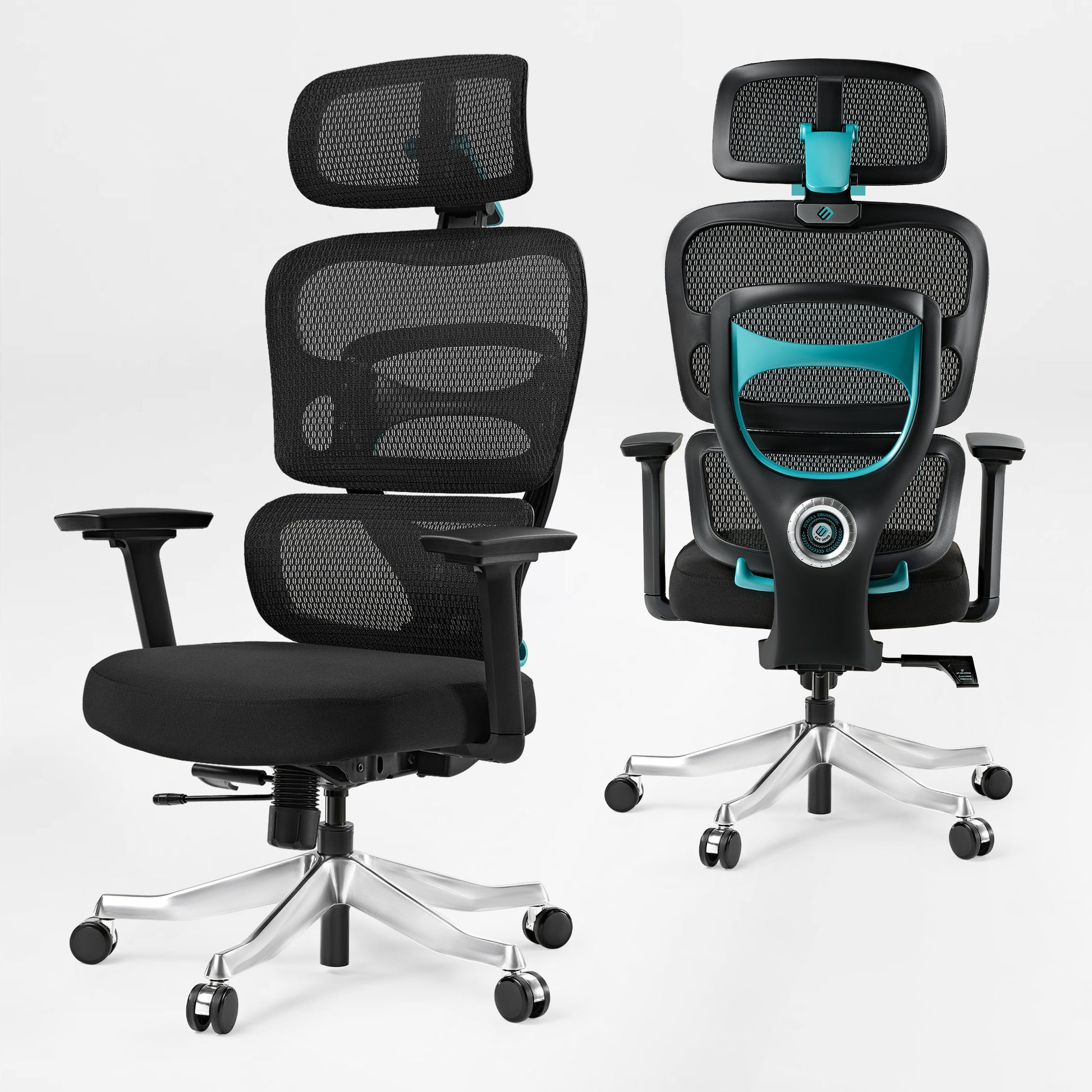 Axion Ergonomic Hybrid Chair, Black Mesh Back and Seat, Ergonomic Design With 3D Armrests and Adjustable Headrest.