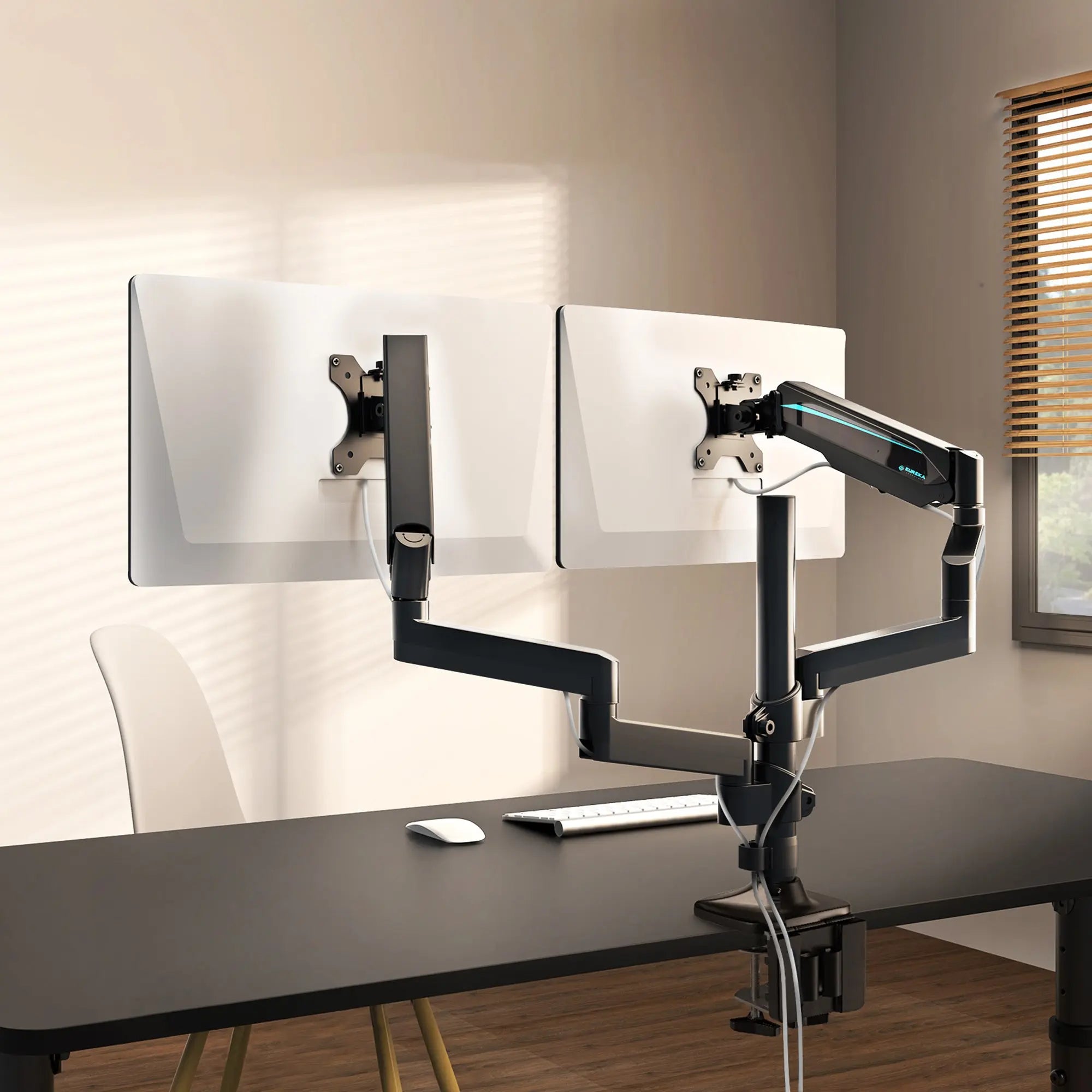 Eureka Ergonomic Dual Monitor Arm, Black Design for Efficient Workspace.