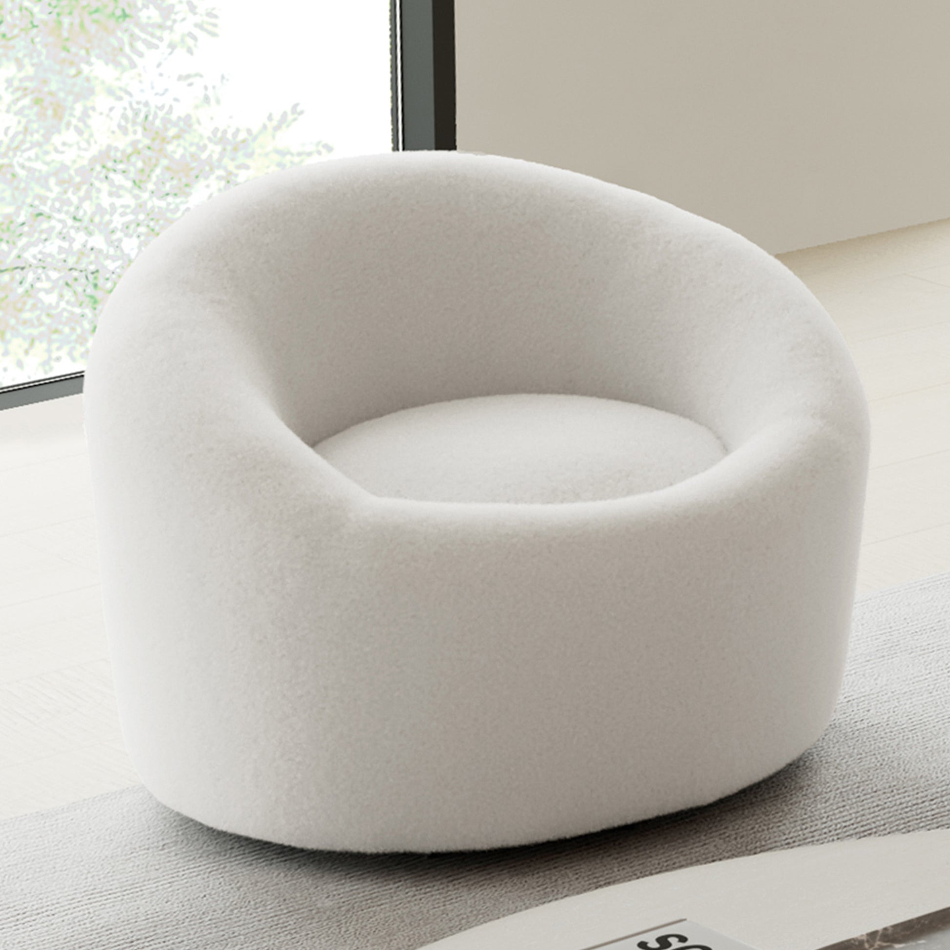 Elison Swivel Accent Chair in White Boucle Fabric, Modern Living Room Furniture.