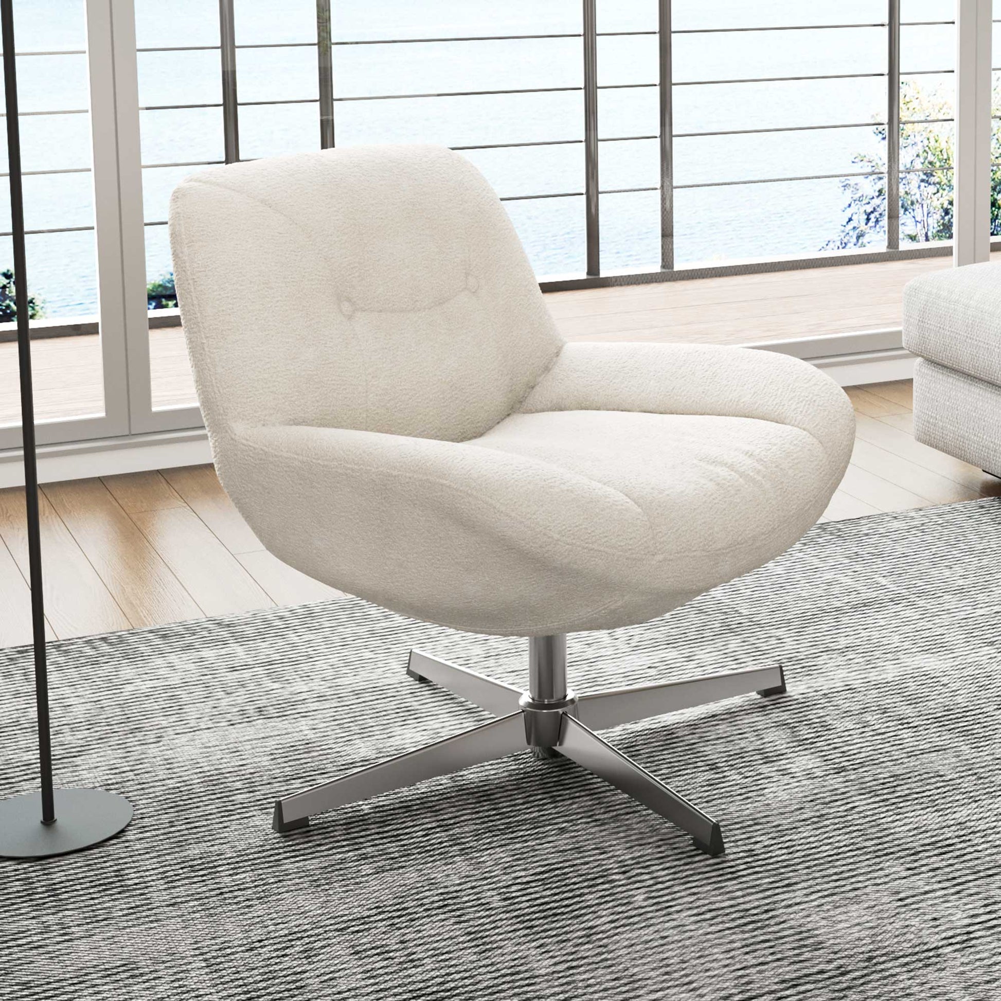 Eureka Ergonomic Henry Swivel Lounge Chair in Off-White Chenille With 360° Rotation, Modern Design.