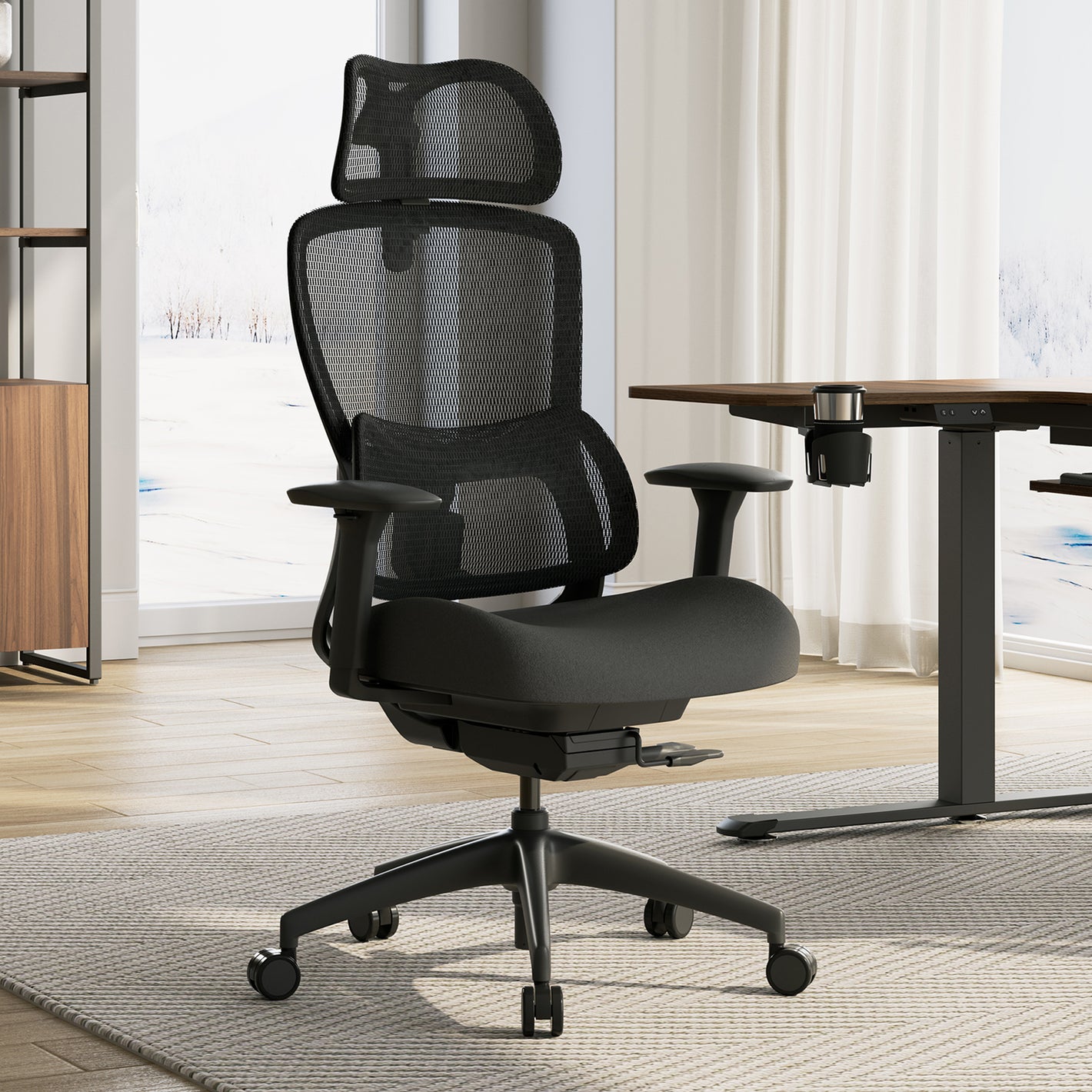 Lark Ergonomic Office Chair, Black Mesh Back, Adjustable Lumbar Support, Ideal for Home Office Use.