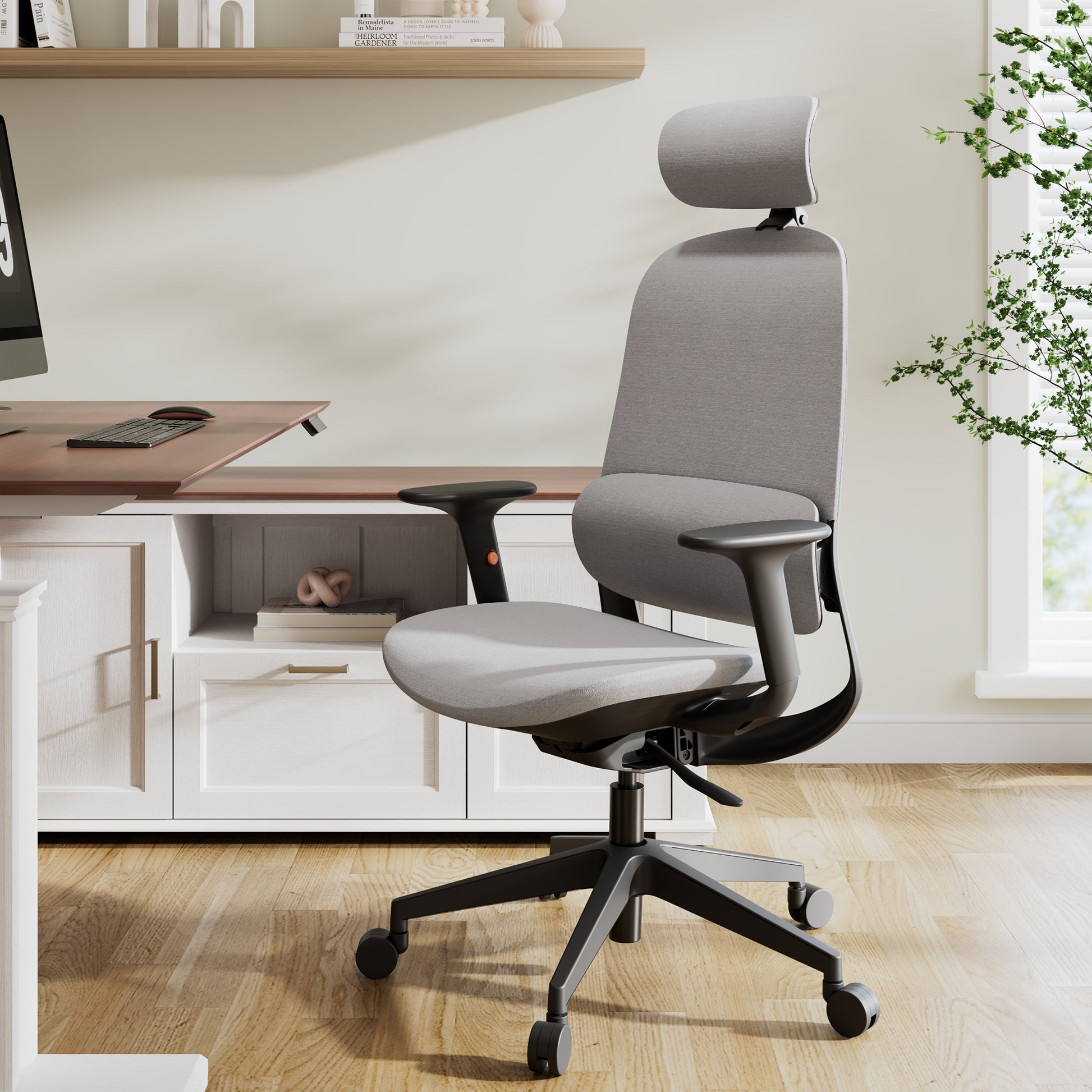 Skylar Modern Mesh Office Chair With Gray Upholstery, Black Frame, Ergonomic Design for Office.