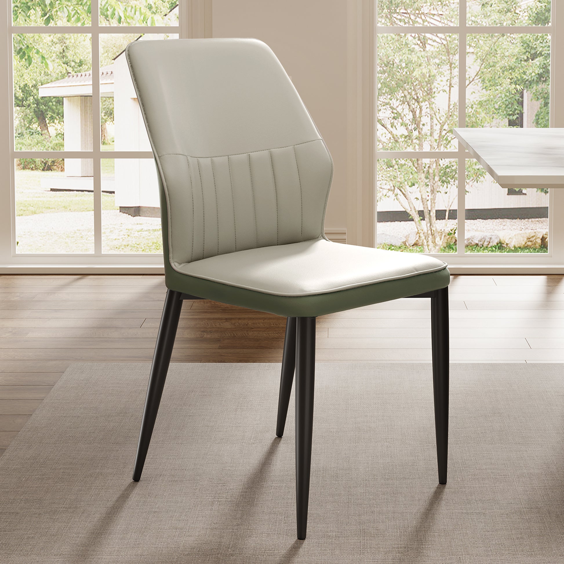 Modern Ember Dining Chair Set of 2 in Gray and Bottle Green Upholstery, Minimalist Design, Perfect for Modern Dining Spaces.