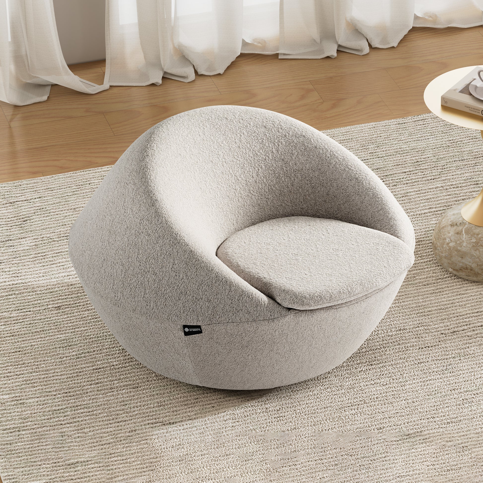 Stella Swivel Lounge Chair in Light Gray With Textured Fabric, Modern Design.