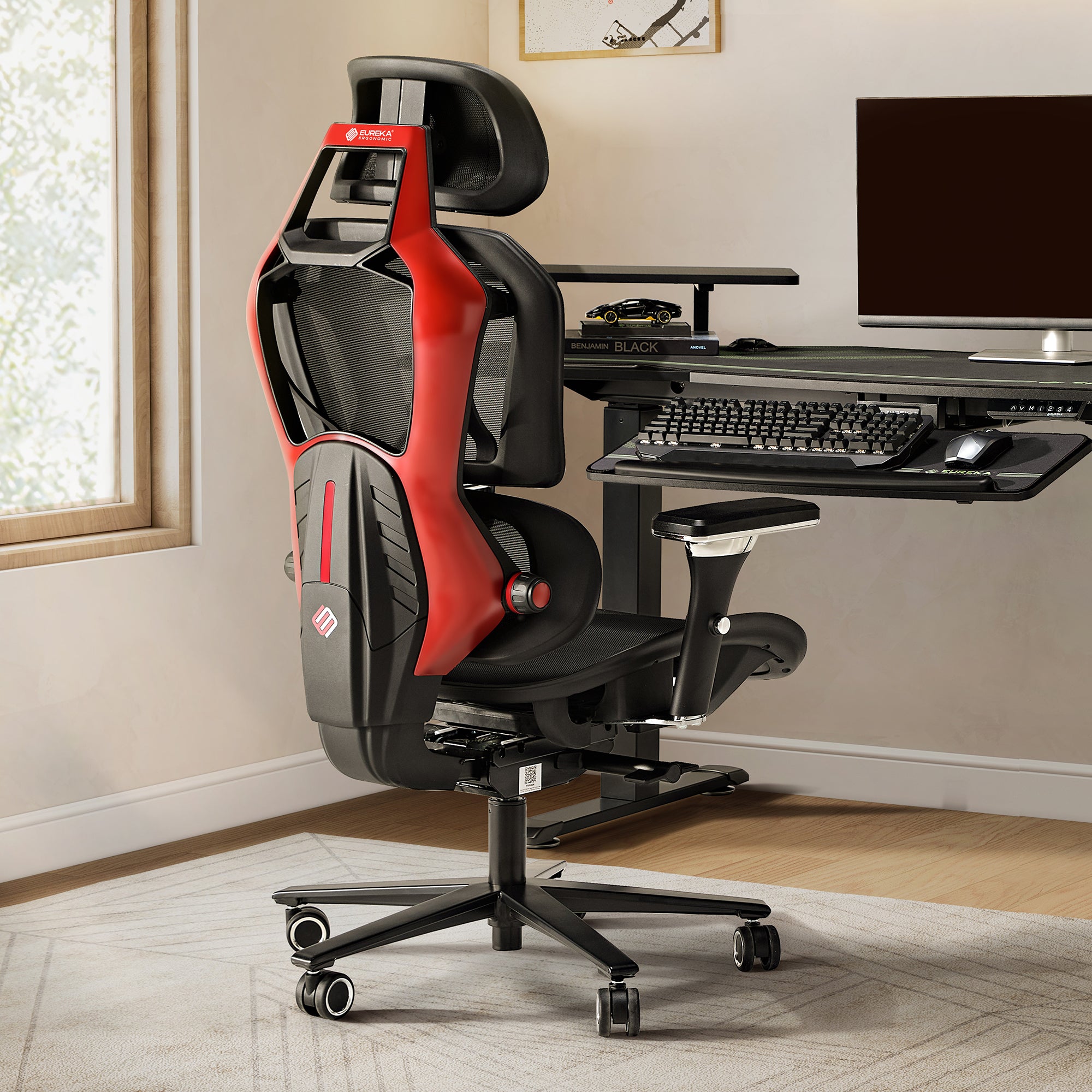 Eureka Ergonomic Typhon Hybrid Gaming Chair in Black and Red, Perfect for Home Office and Gaming.