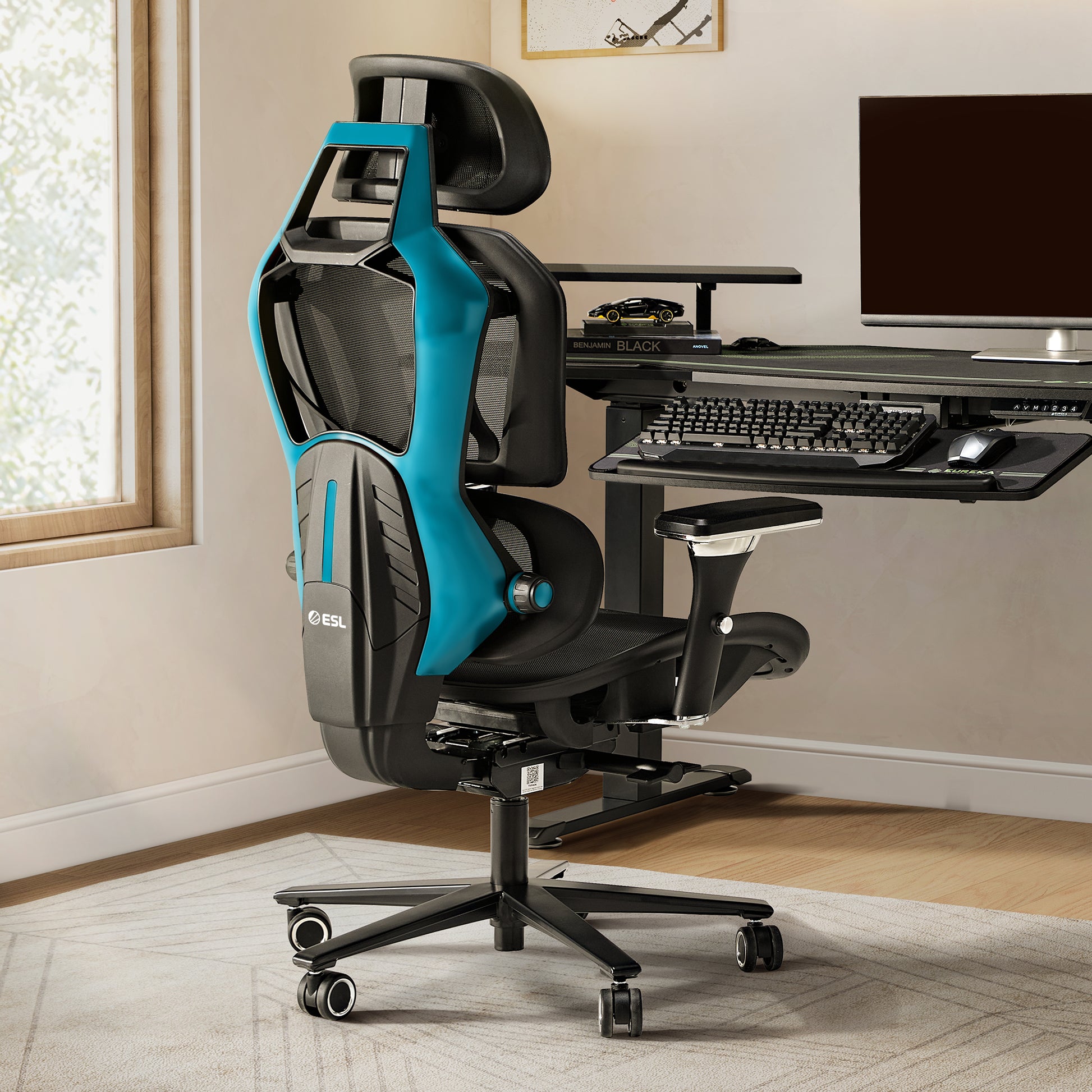 Eureka Ergonomic Typhon Gaming Chair With Teal Accents, Ergonomic Design for Home Office and Gaming Setup.