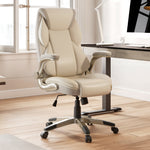 Galene Faux Leather Office Chair in Cream Color, Ergonomic Design for Comfortable Workspace.