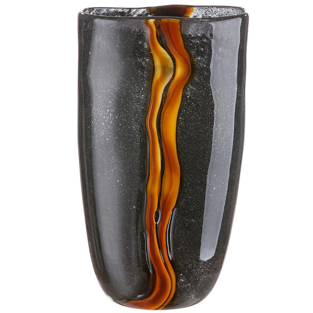 HD03 Black Glass Vase With Golden Streak - Modern Home Decor.