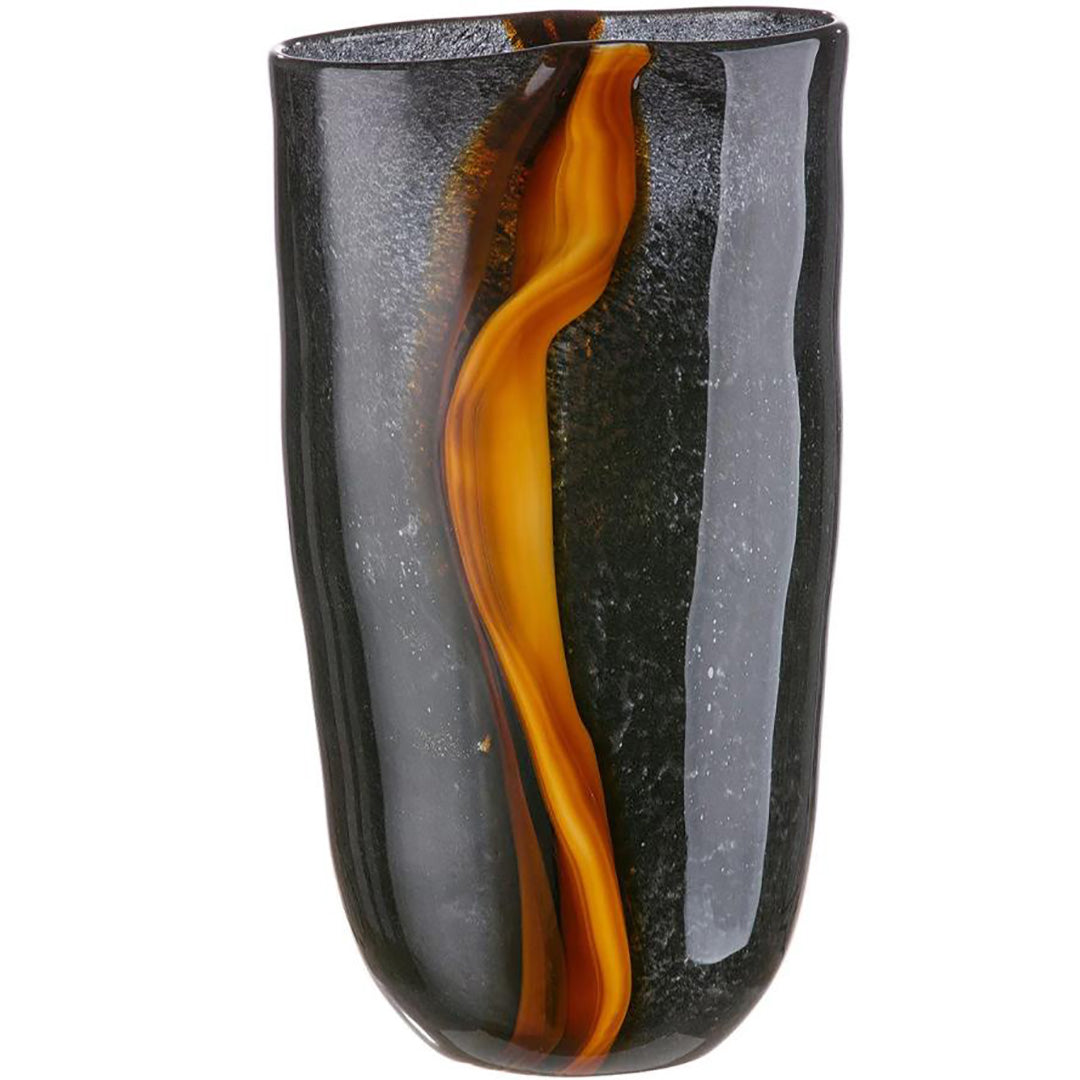 HD03 Black Glass Vase With Golden Streak - Modern Home Decor Accessory.