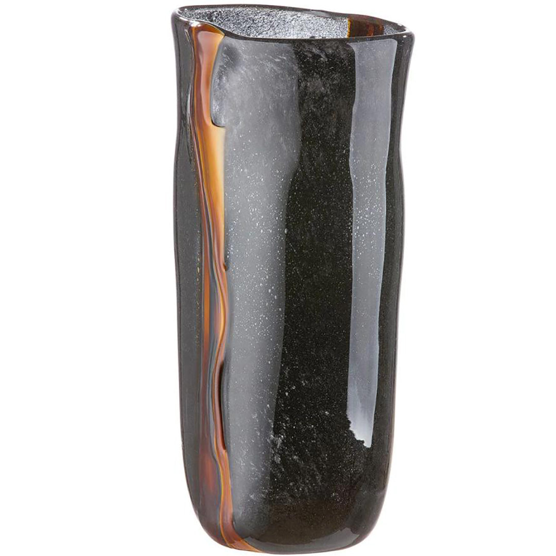 HD03 Black Glass Vase With Golden Streak - Modern Home Decor Accessory.