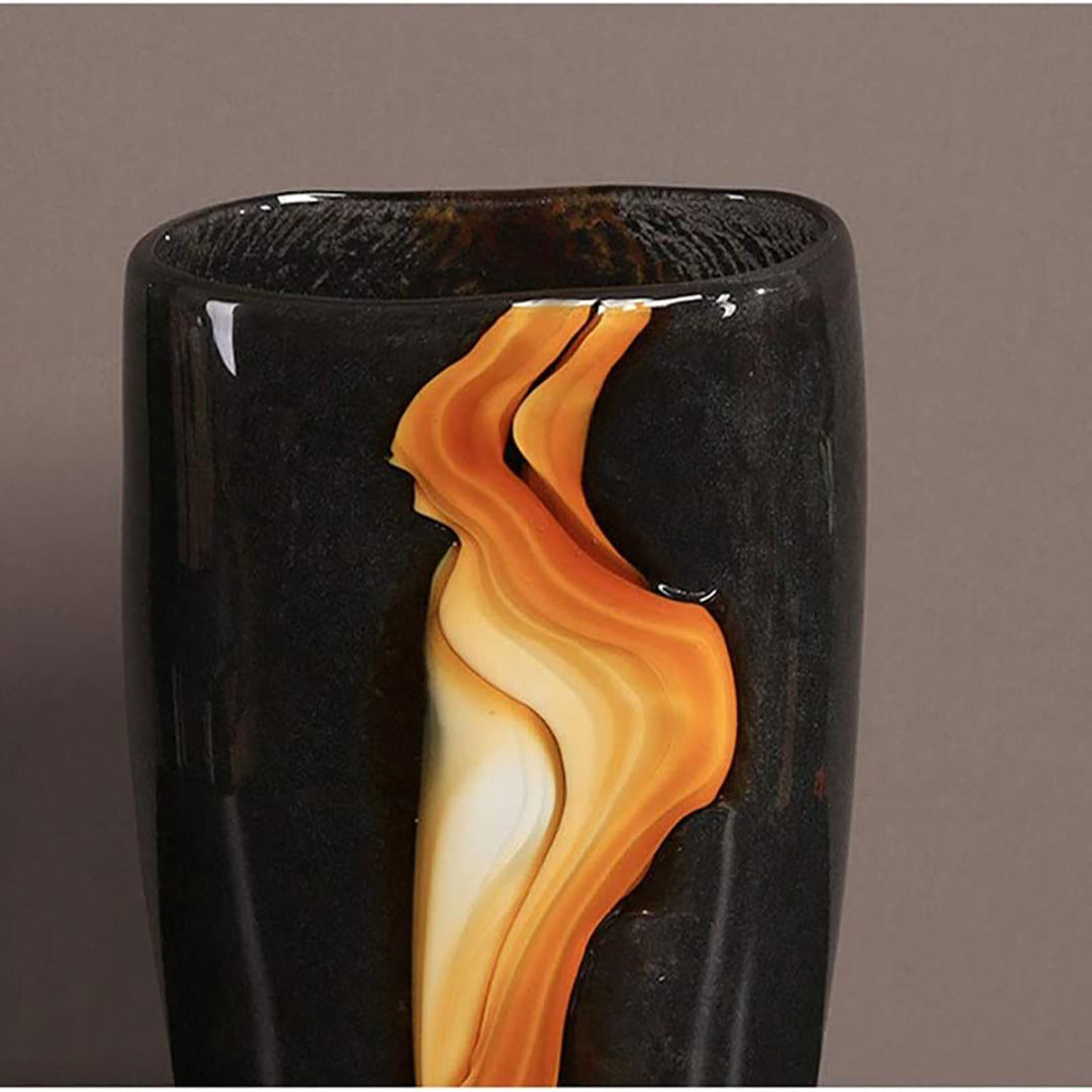 HD03 Black Glass Vase Decor With Golden Streak - Modern Home Decor, Interior Decoration Accessory.