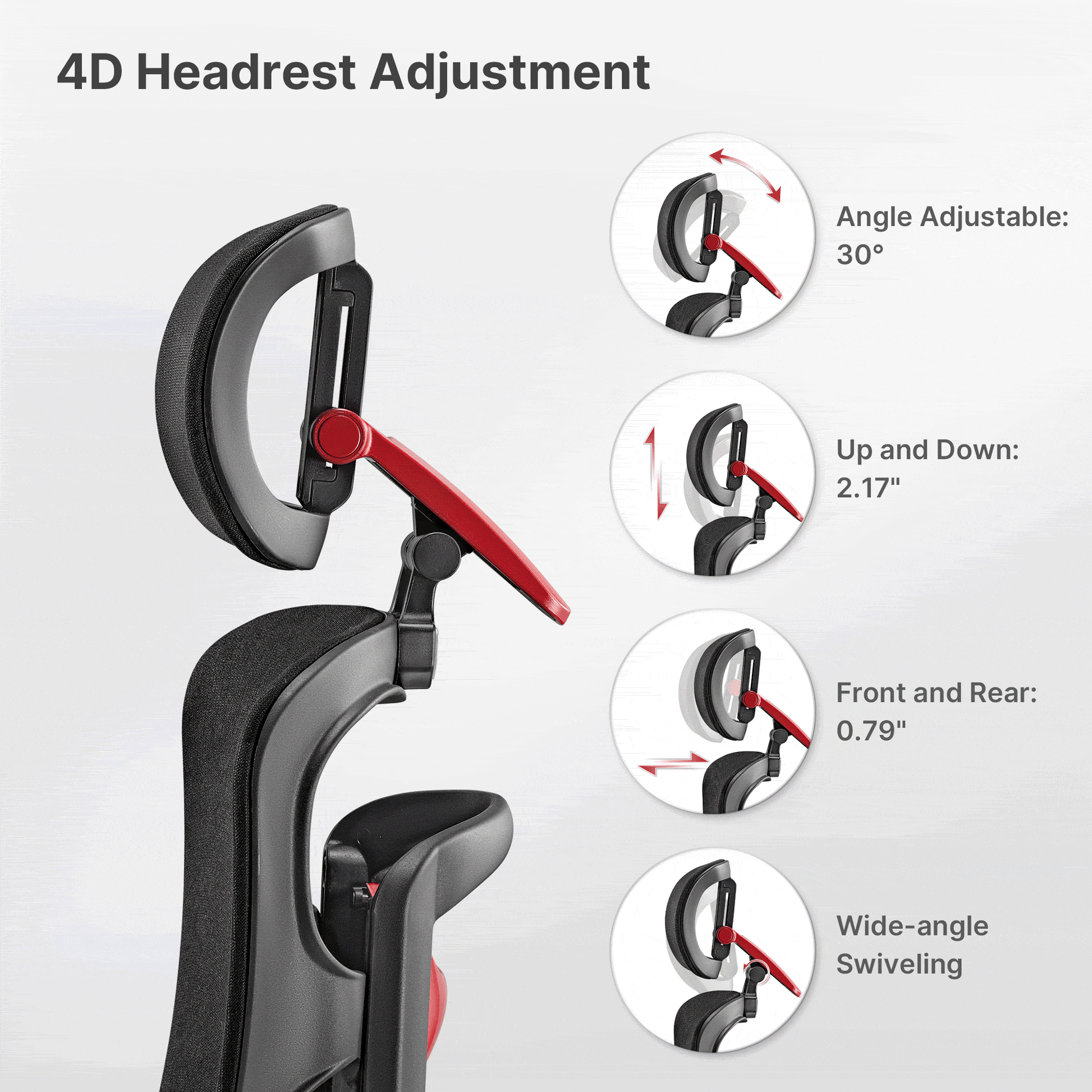Headrest Adjustment, red fabric