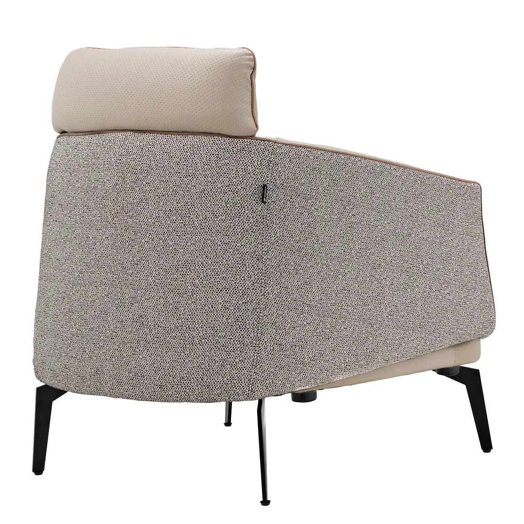 Napa Leather Ivory Lounge Chair, Showcasing the Textured Fabric and Leather Detail, Ergonomic Design.