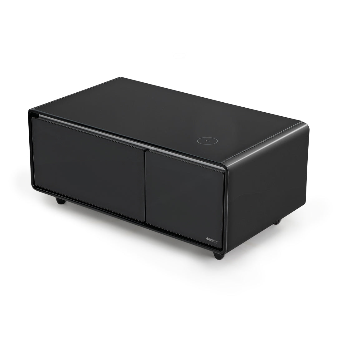 41 inch Black Smart Fridge Coffee Table with Bluetooth Speakers with Glass Top, Piano Black Sides Product Image