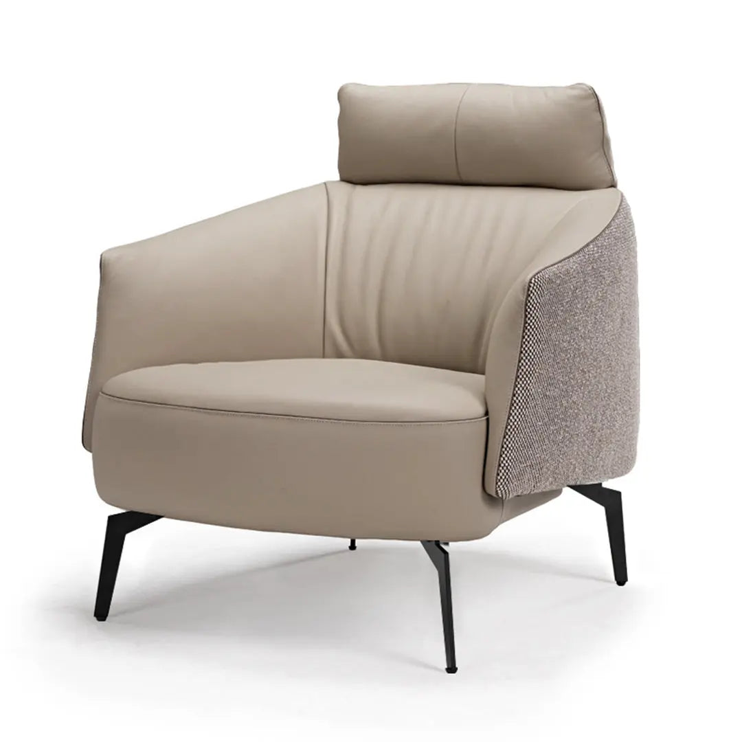 Napa Leather Ivory Lounge Chair With Textured Arm Detail. Modern Design, Ergonomic Comfort.