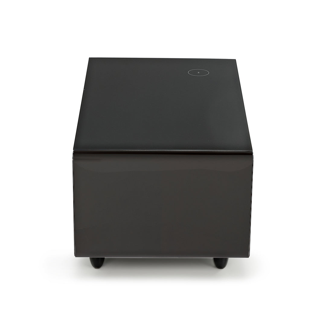 41 inch Black Smart Fridge Coffee Table with Bluetooth Speakers with Glass Top, Piano Black Sides, Side Product Image