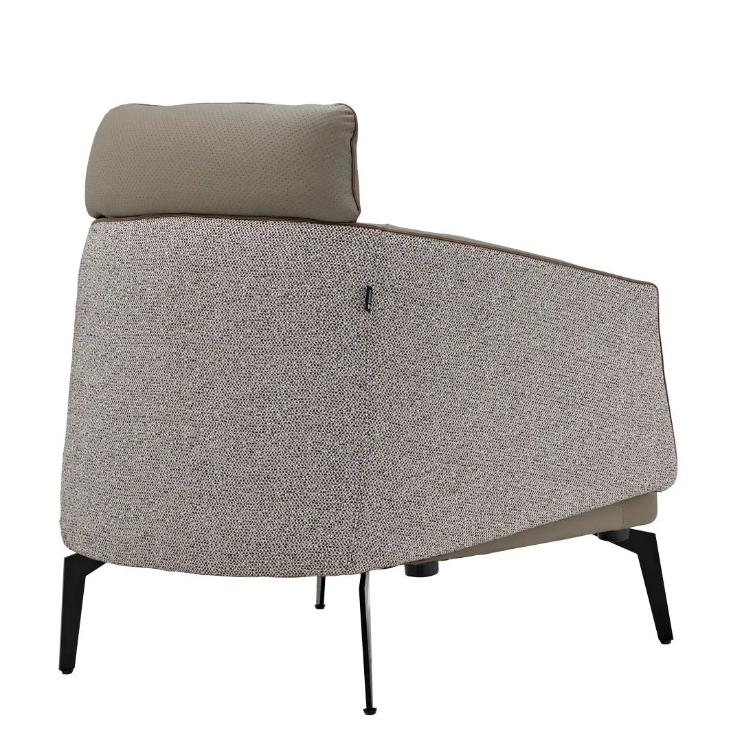 Napa Leather Ivory Lounge Chair Back View: Textured Fabric, Black Legs, Ergonomic Design.