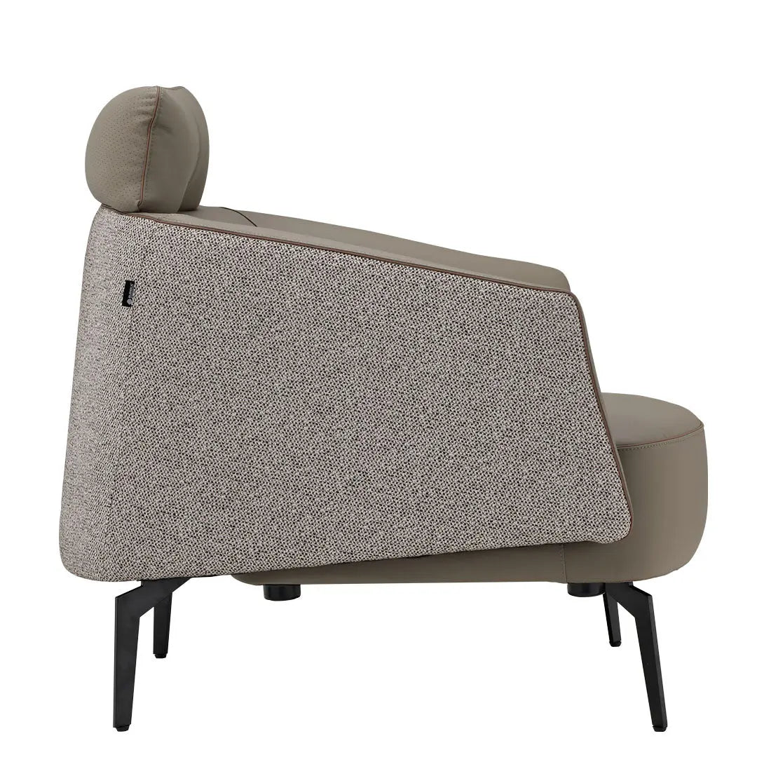 Napa Leather Lounge Chair in Ivory With Fabric Detail. Modern Design, Ergonomic Comfort for Living Room.
