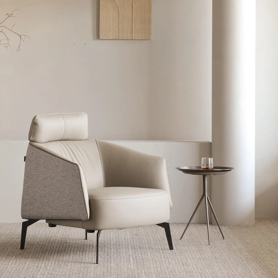 Ivory Napa Leather Lounge Chair, Ergonomic Design, Modern Style, Ivory Color, With Textured Accent, Perfect for Living Room.