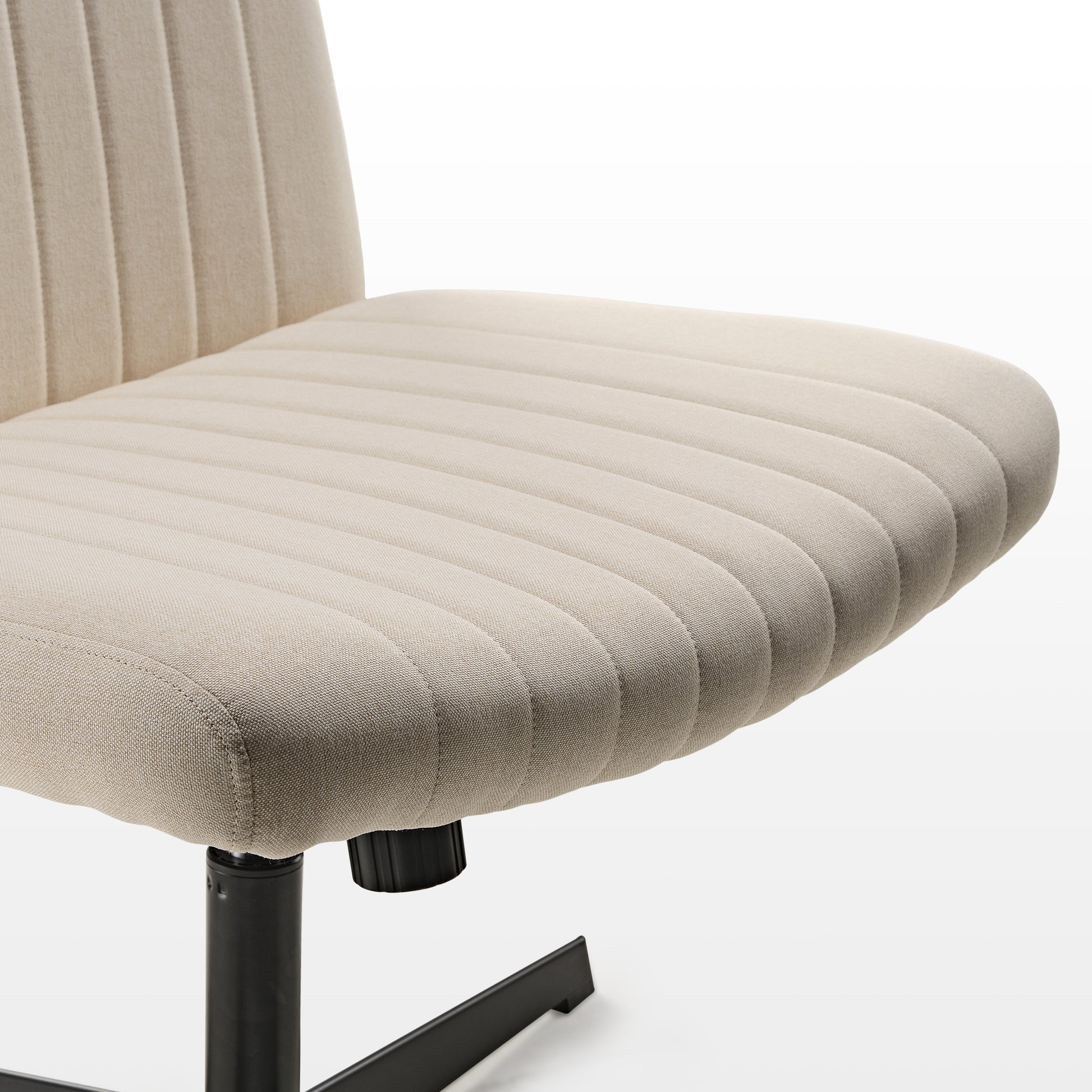 Adena Swivel Lounge Chair Detail, Cream Linen-Blend Fabric, Ergonomic Office Chair.