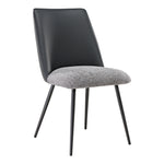 Black Leather Dining Chair With Gray Seat and Black Metal Legs, Ideal for Modern Dining Or Living Spaces.