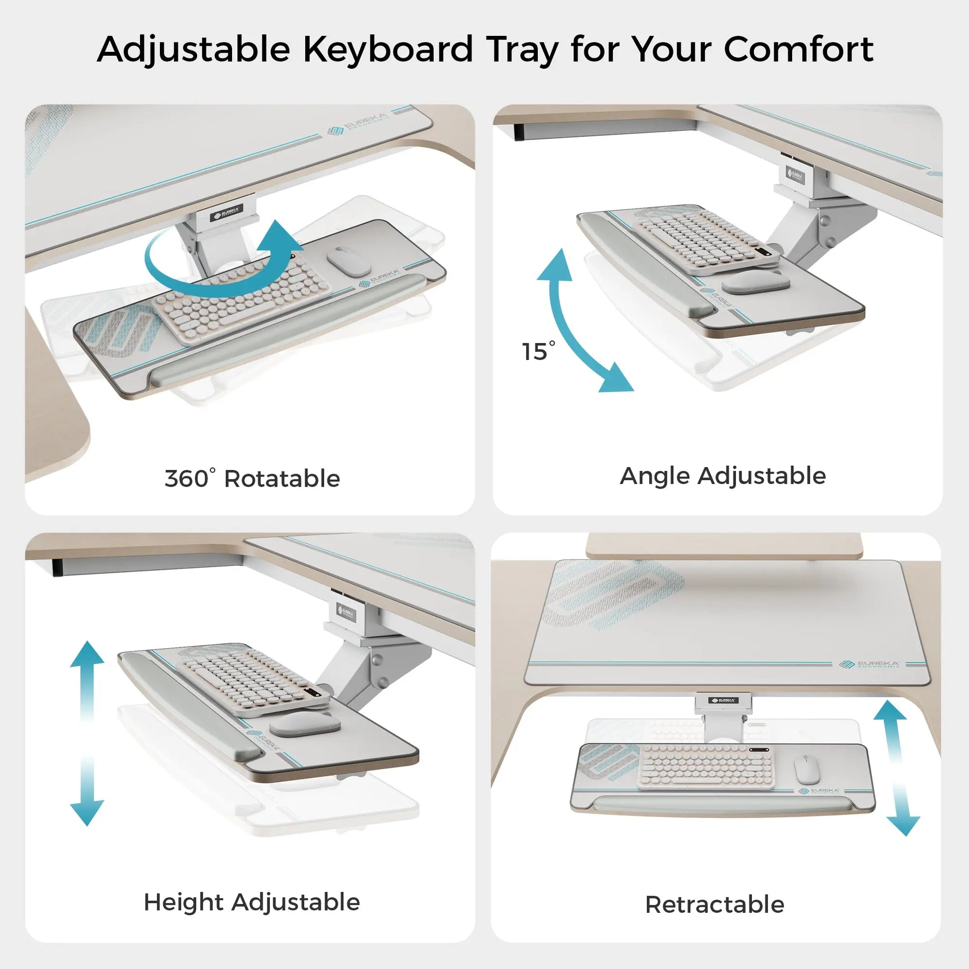 Eureka Ergonomic Adjustable Keyboard Tray, Ergonomic Comfort With 360° Rotation, Angle & Height Adjustability.