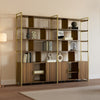 Napa Wood Bookcase Cabinet, Bottom Storage, Adjustable Book Shelves - Walnut & Brass