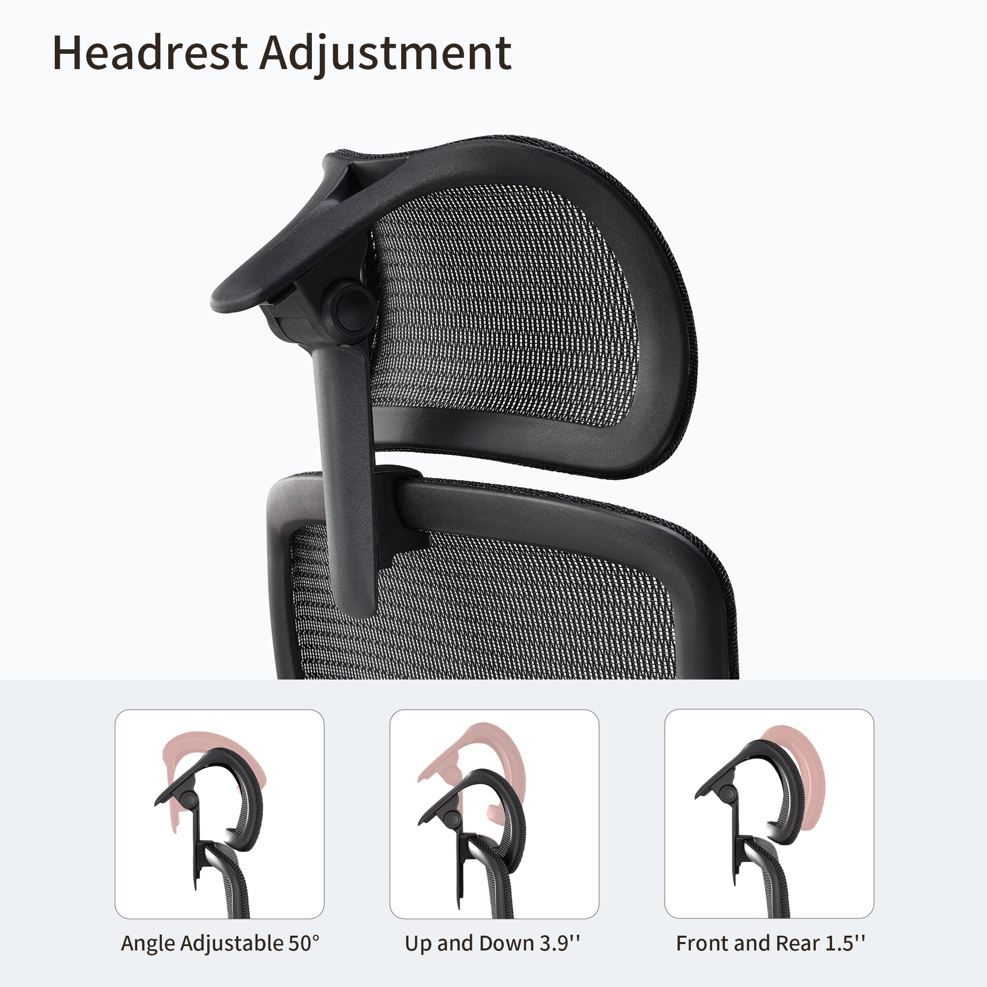 Lark Ergonomic Office Chair, Headrest With Mesh Back Adjustable Up/Down, Angle, and Front/Back, Promoting Spinal Health.