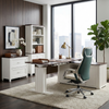 Executive Office Set:Ark ES Standing Desk, Chair & Storage - Cherry & Off-White