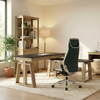 Executive Office Set: Ark EX Standing Desk, Chair & Storage - Black & Oak & Off-White