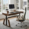 Executive Office Set: Ark Standing Desk & Luxury Executive Chair - Golden Walnut & Off-White