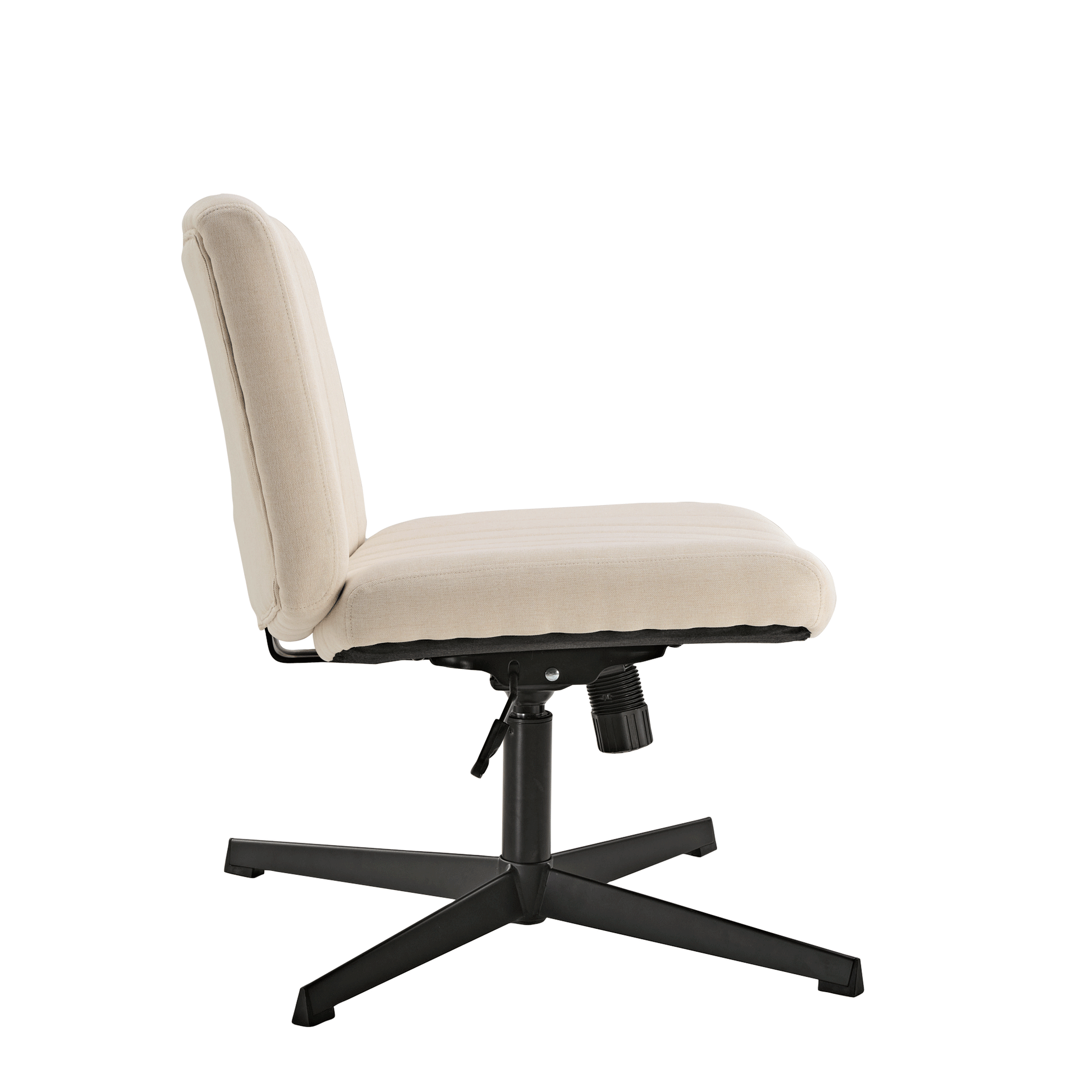 Adena Swivel Lounge & Office Chair, Cream Linen Blend Fabric, Ergonomic Design, Black Base.